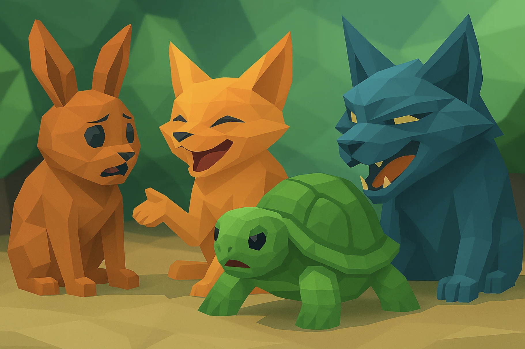 Low Poly animals talking to each other